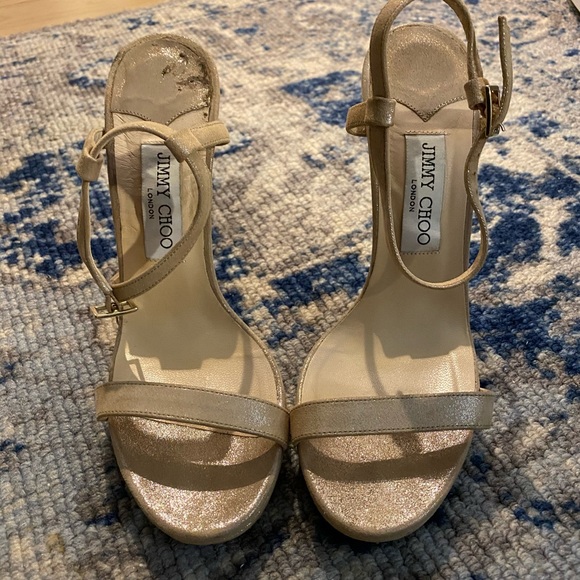 Jimmy Choo Claudette Glitter Nude Stiletto Heels - Picture 1 of 4